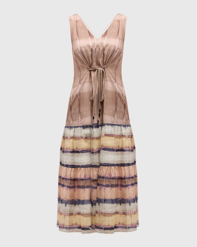 Sleeveless Tiered Watercolor-Print Maxi Dress